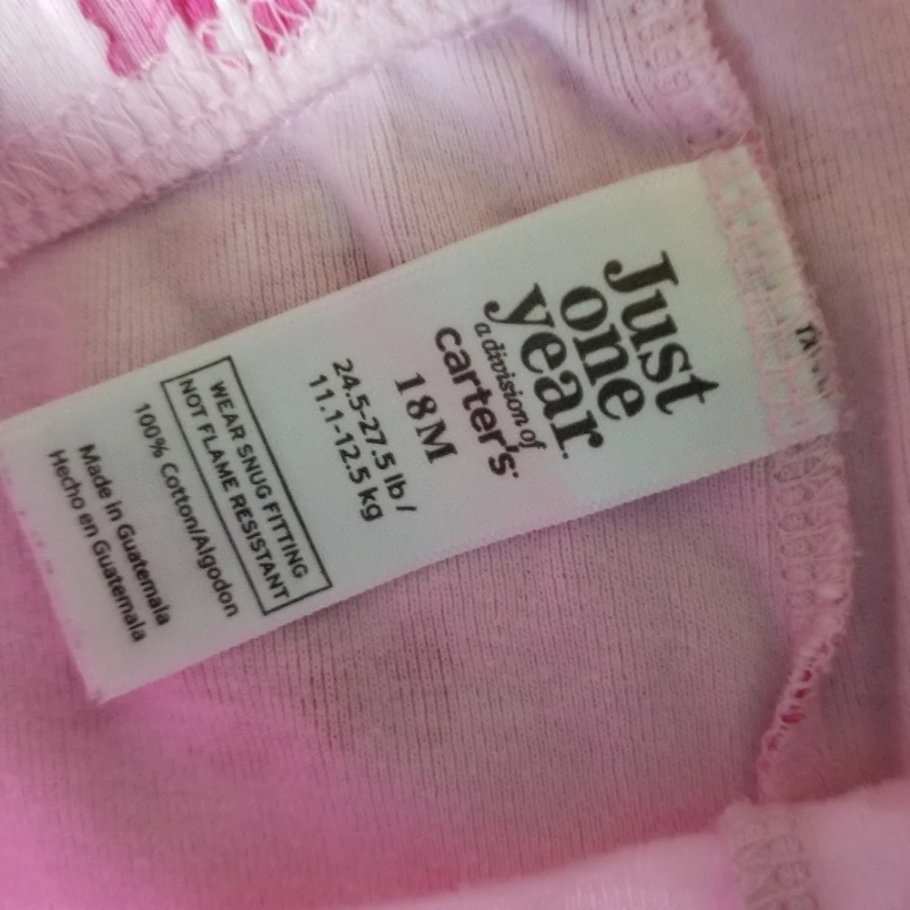 Just one year Carter's pink and red peppermint 2 piece pajama size 18 mo